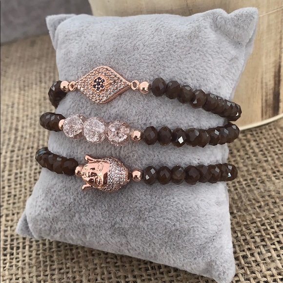 Rose Chocolate Buddha Bracelet Set - Picture 2 of 6